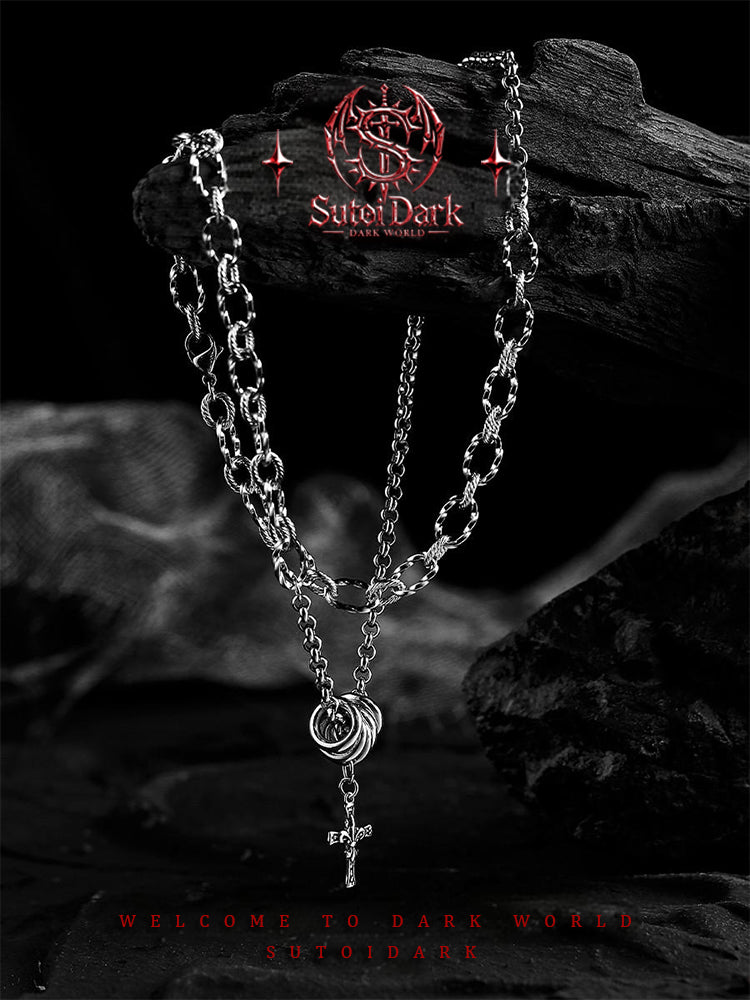 [Desolation] Unique Cross Necklace for Men - Trendy Versatile Titanium Steel Pendant Jewelry