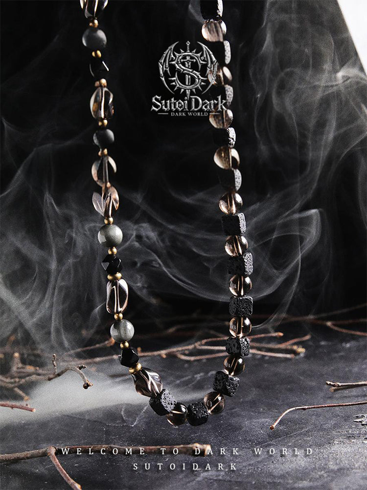 [Nightingale] Original Black Onyx Necklace for Men - Premium Crystal Sweater Chain, Vintage Unique Jewelry