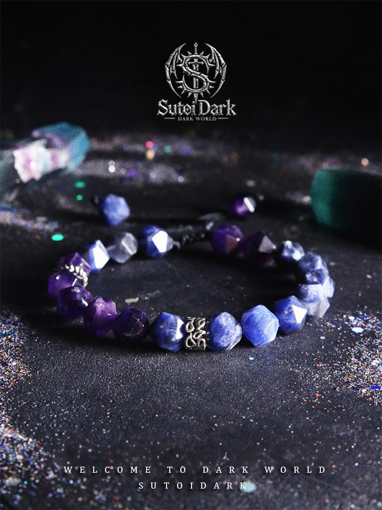 [Enigma] Dark Style Amethyst Bracelet for Men - Unique V INtage Beaded Bracelet, Personalized Birthday Gift