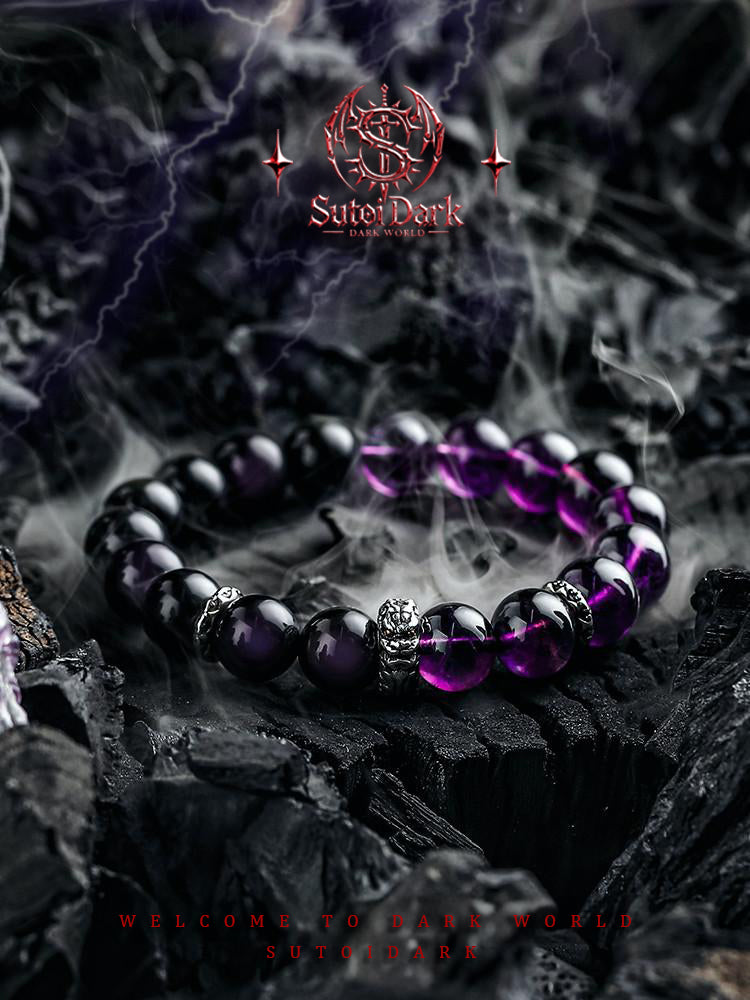 [Thunder Dragon] Obsidian Bracelet for Men - Premium V INtage Amethyst Beaded Bracelet, Zodiac Year Gift