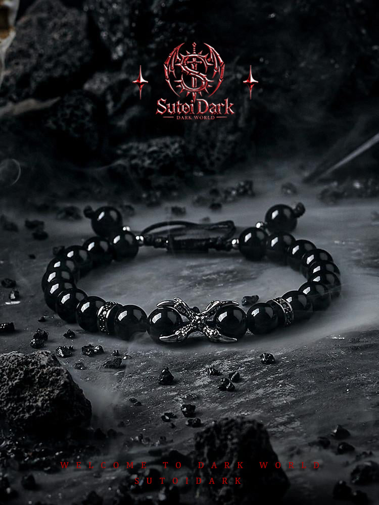 [Dragon Claw] V INtage Black Obsidian Bracelet for Men - Premium Beaded Bracelet, Unique Birthday Gift for Boyfriend