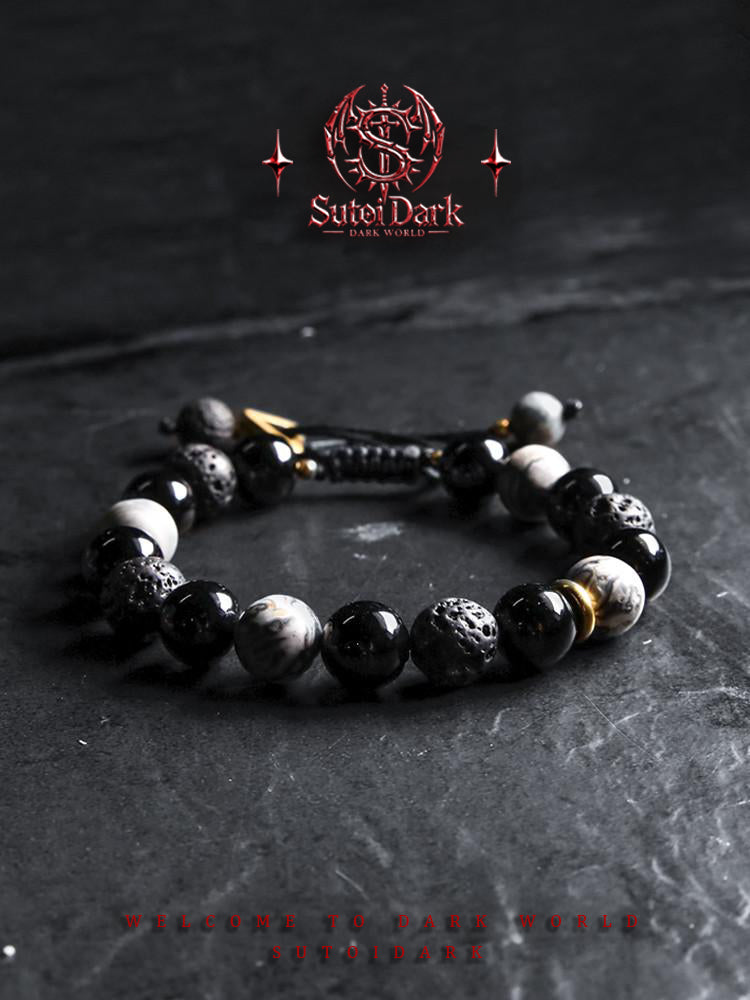 [Phantom Night] V INtage Black Obsidian Bracelet for Men - Premium Unique Beaded Bracelet, Birthday Jewelry Gift