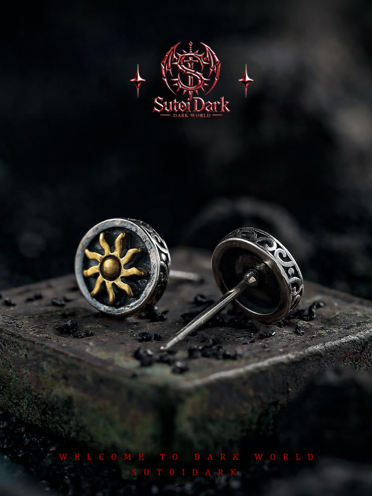 [Solar Radiance] Vintage 925 Silver Single Stud Earring for Men - Premium Sun Design, Piercing-Friendly Unique Jewelry