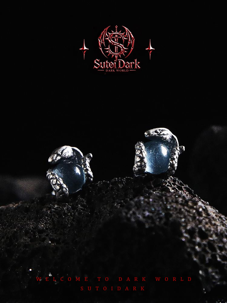 [Serpent's Eye] Dark Minimalist 925 Silver Stud Earrings for Men - Premium Vintage Unique Design