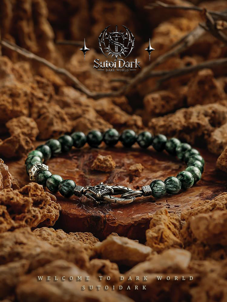 [Serenity] Natural Green Dragon Ve IN Agate Bracelet for Men - Premium Dragon Scale Beaded Bracelet, V INtage Gift