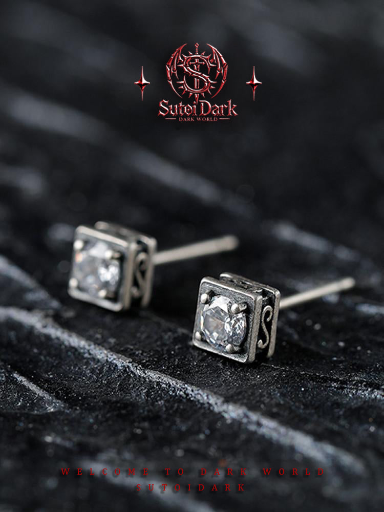 [Radiance] 925 Silver Stud Earrings for Men - Premium Piercing-Friendly Square Design, Sparkling Simple Jewelry