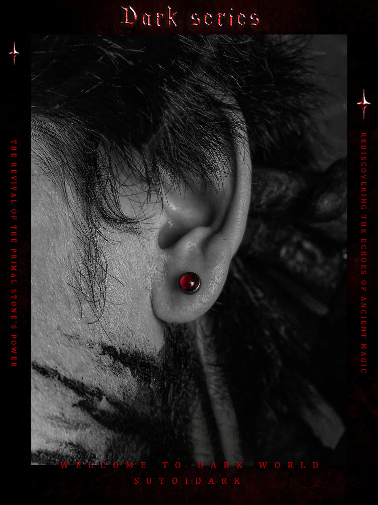 [Red Illusion] Dark Vintage 925 Silver Stud Earrings for Men - Premium Piercing-Friendly Zircon Jewelry