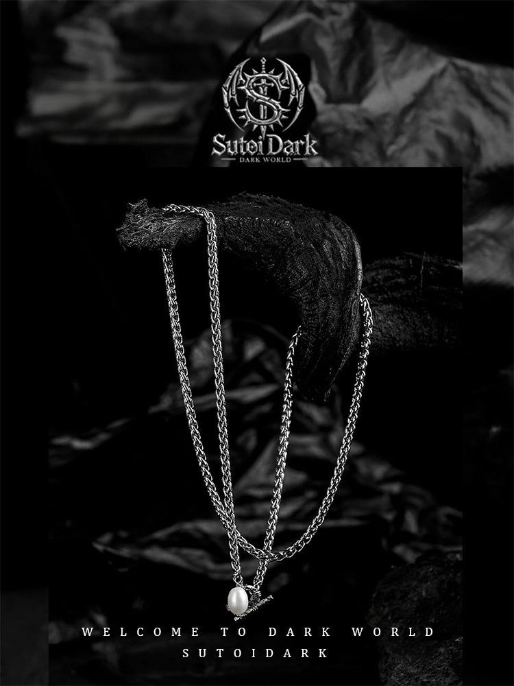 [Tears of the Merman] Trendy Titanium Steel Necklace for Men - Premium Unique Pearl Pendant Sweater Chain Jewelry