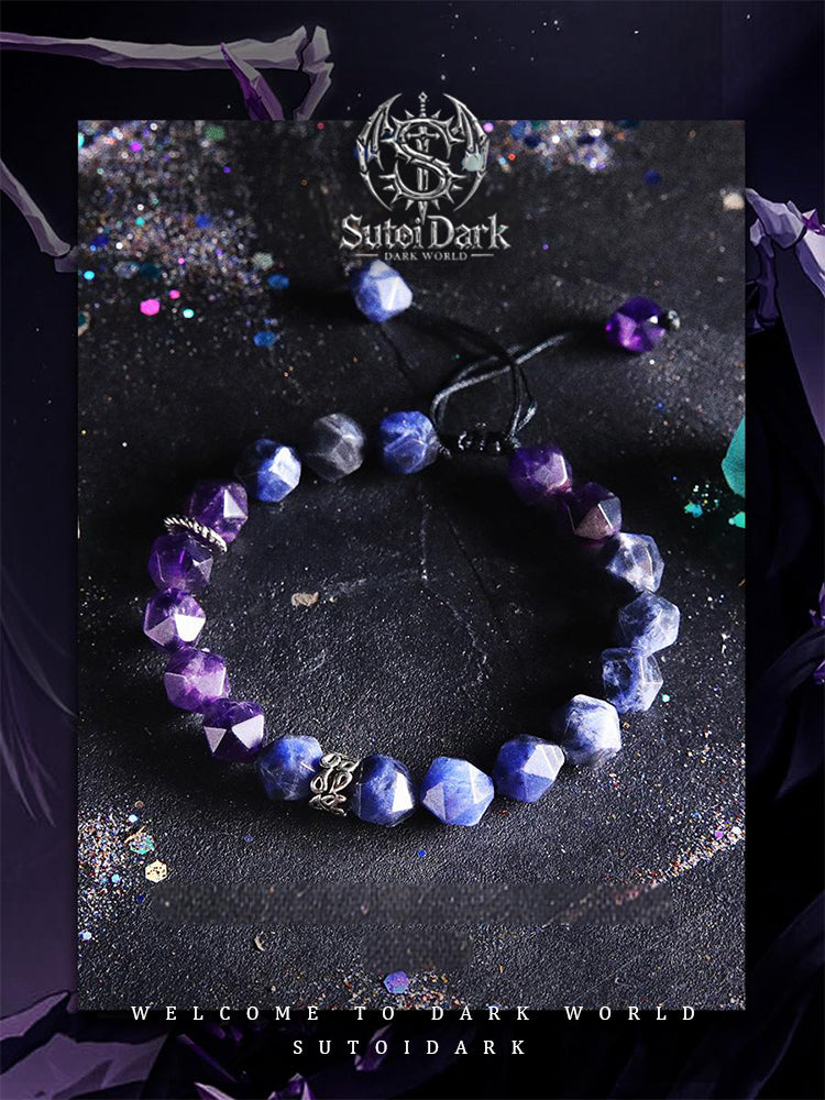 [Enigma] Dark Style Amethyst Bracelet for Men - Unique V INtage Beaded Bracelet, Personalized Birthday Gift