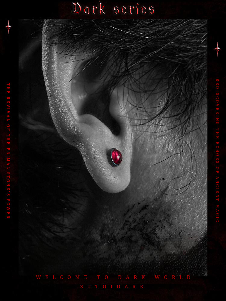 [Red Illusion] Dark Vintage 925 Silver Stud Earrings for Men - Premium Piercing-Friendly Zircon Jewelry